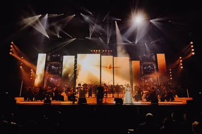 Concert hall with blue stage lights